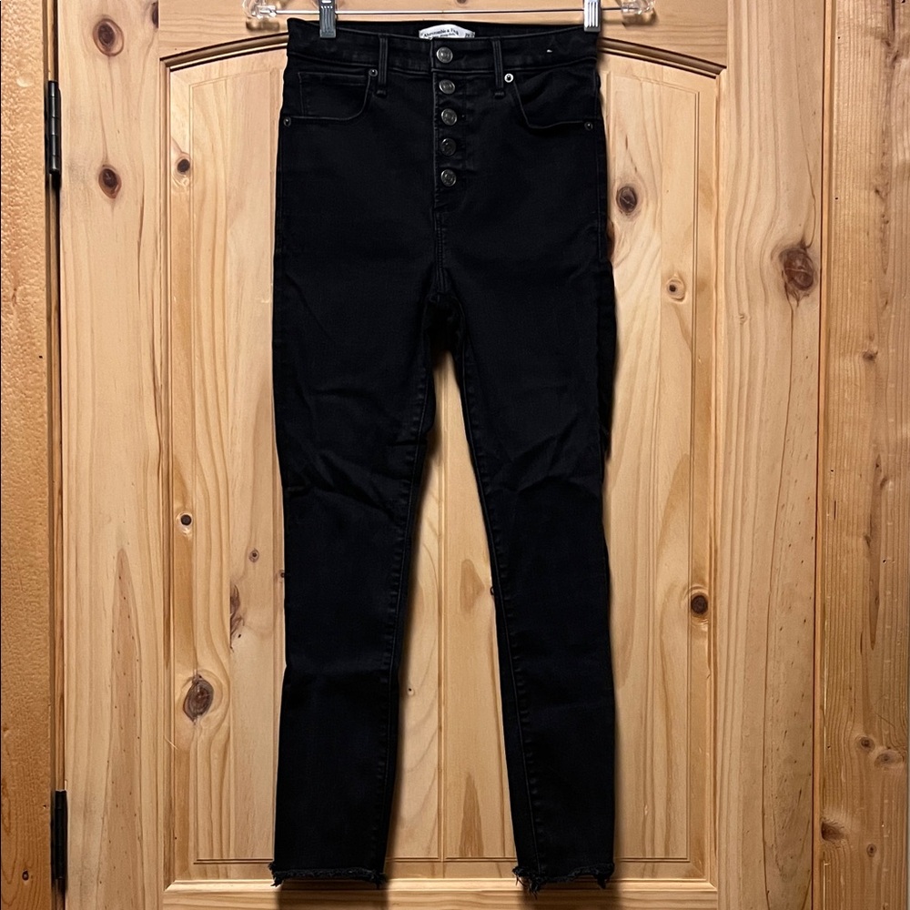 Abercrombie & Fitch Black Super Skinny Ankle High Rise Button Fly Jeans 29 2
